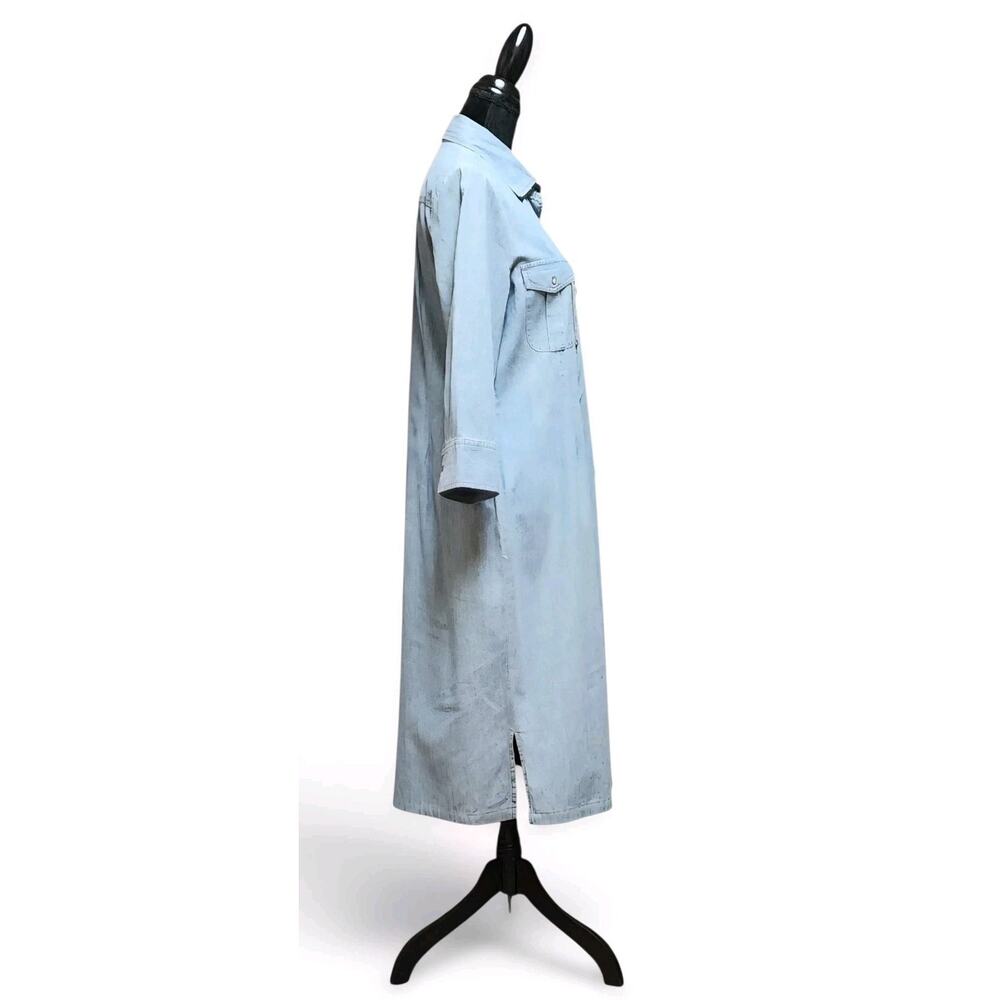 J Peterman Company Modest Size 12 Light Blue Cotton Button-Up Denim Shirt Dress - Picture 6 of 8